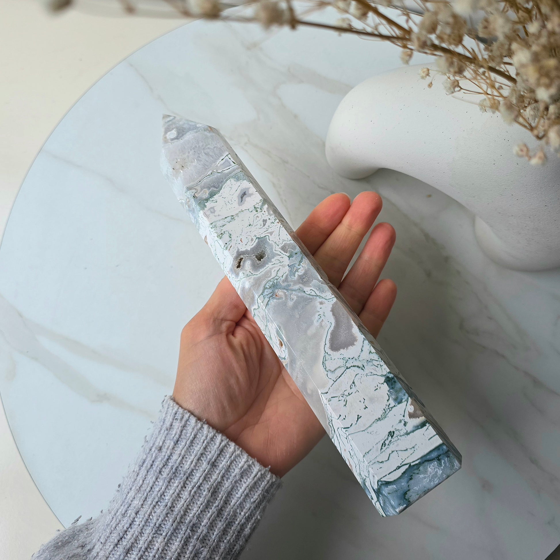Moss Agate Crystal Tower Point Obelisk Brazil - Crystals and Me | Crystal Candles and Ethically Sourced Crystals