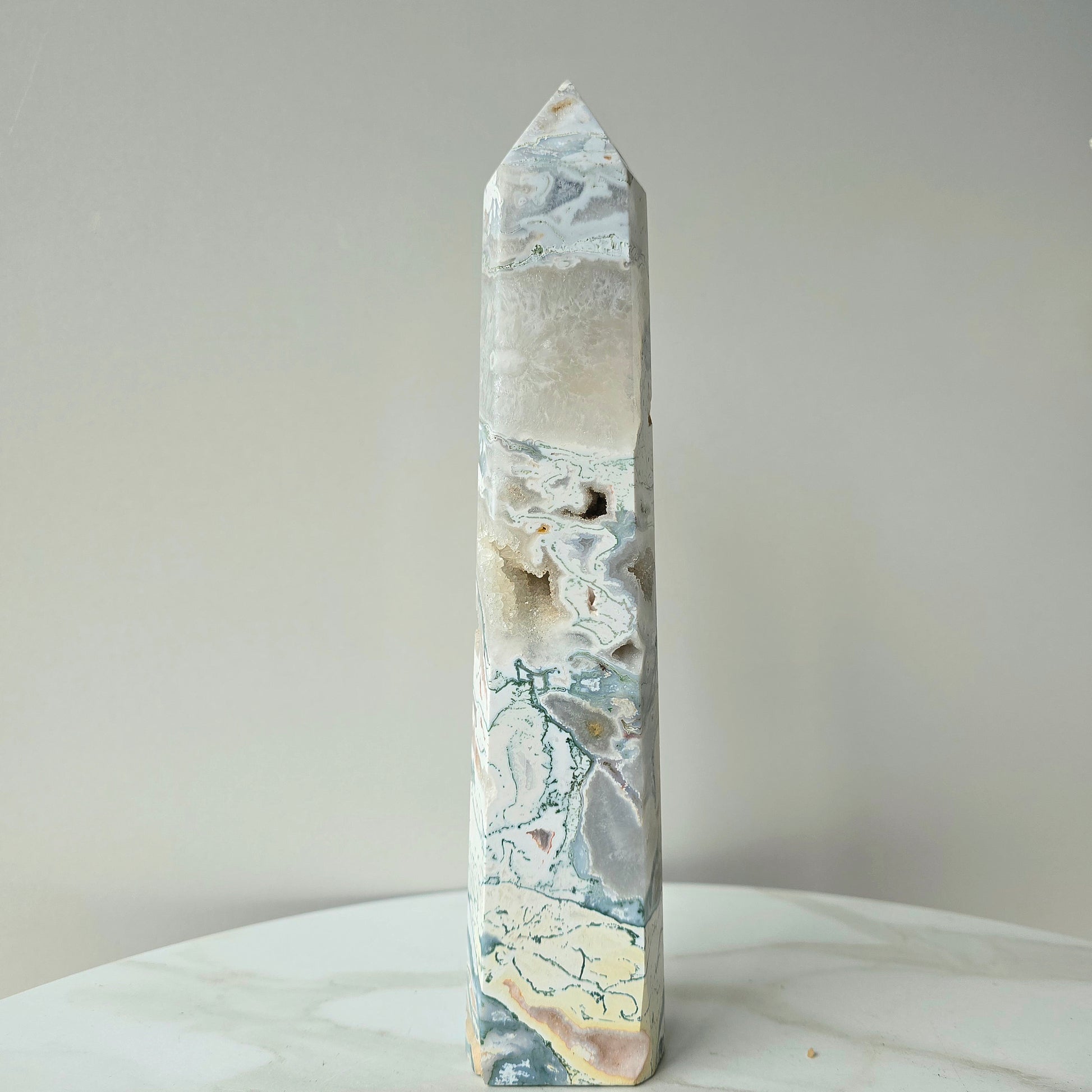 Moss Agate Crystal Tower Point Obelisk Brazil - Crystals and Me | Crystal Candles and Ethically Sourced Crystals