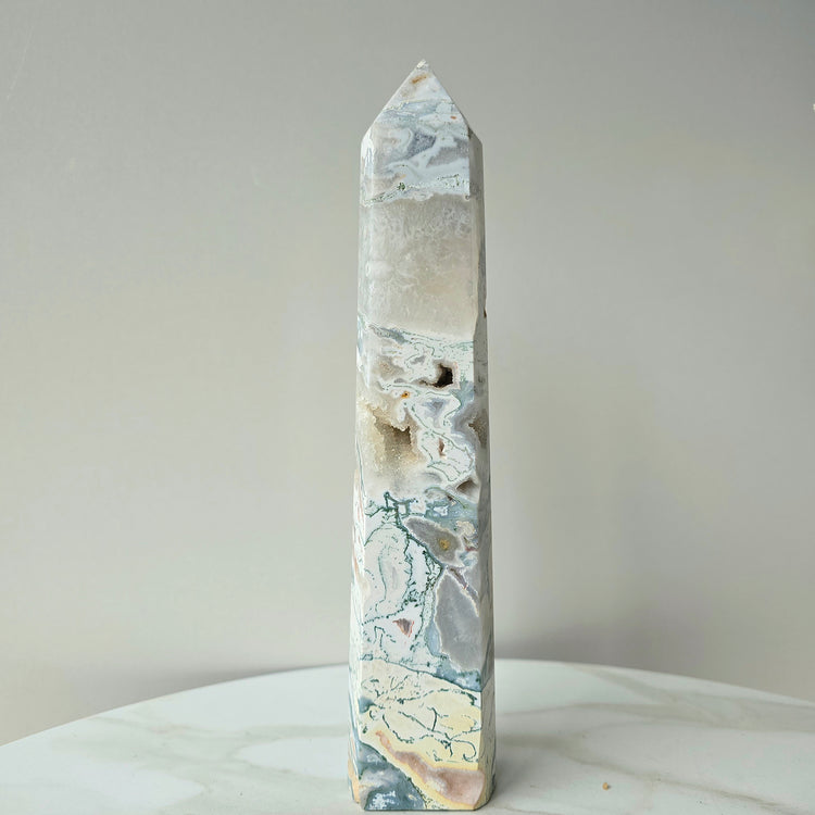 Moss Agate Crystal Tower Point Obelisk Brazil - Crystals and Me | Crystal Candles and Ethically Sourced Crystals