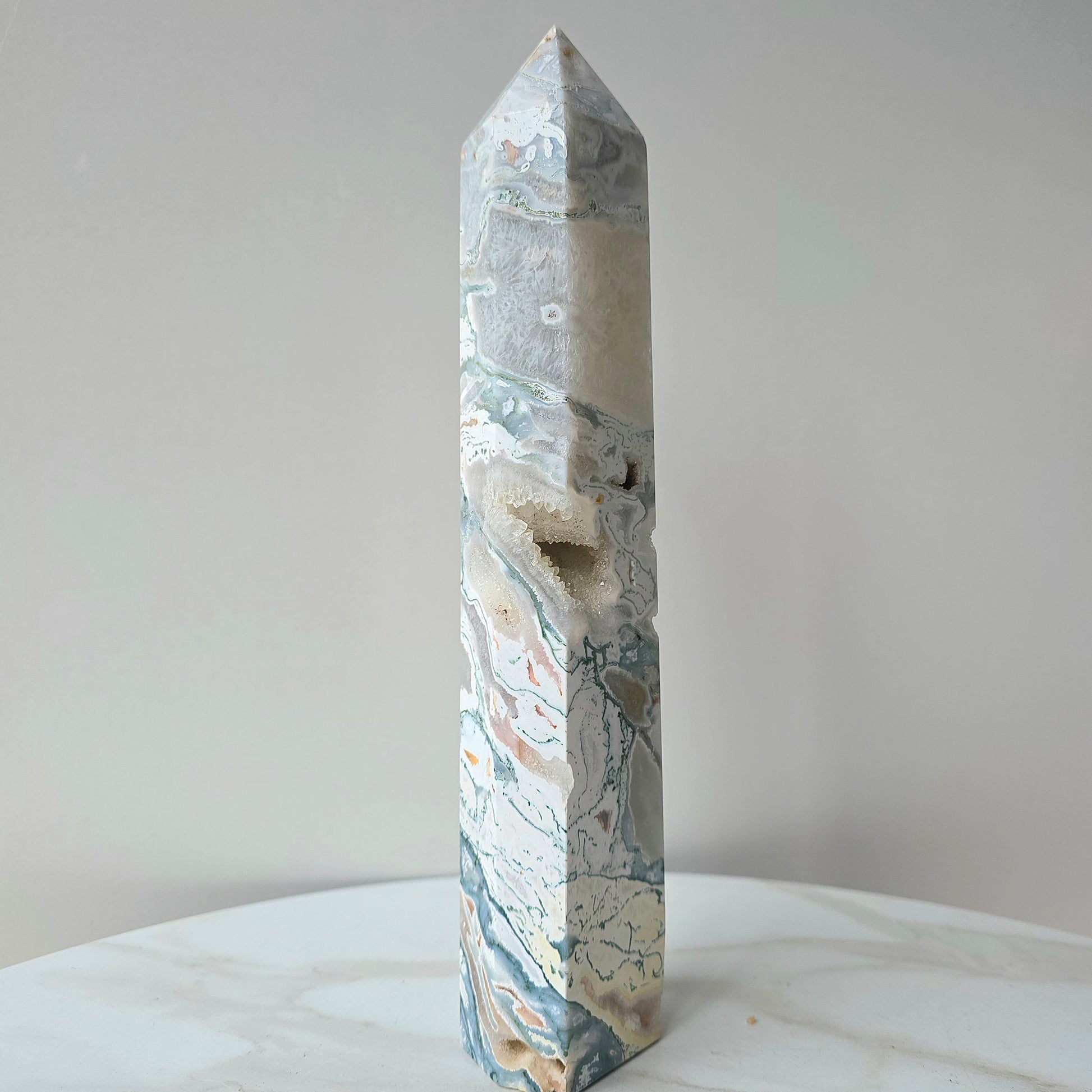 Moss Agate Crystal Tower Point Obelisk Brazil - Crystals and Me | Crystal Candles and Ethically Sourced Crystals