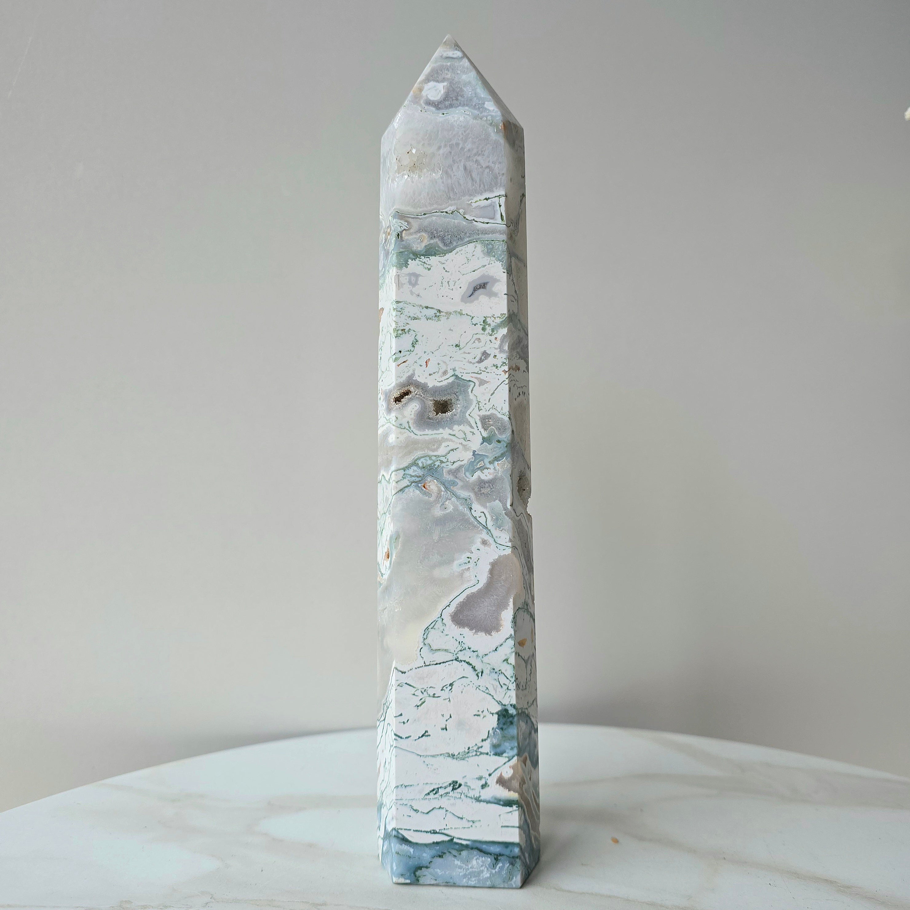 Moss Agate Crystal Tower Point Obelisk Brazil