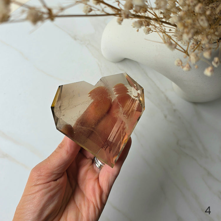 Natural Citrine Crystal Faceted Heart High Quality on Stand Brazil