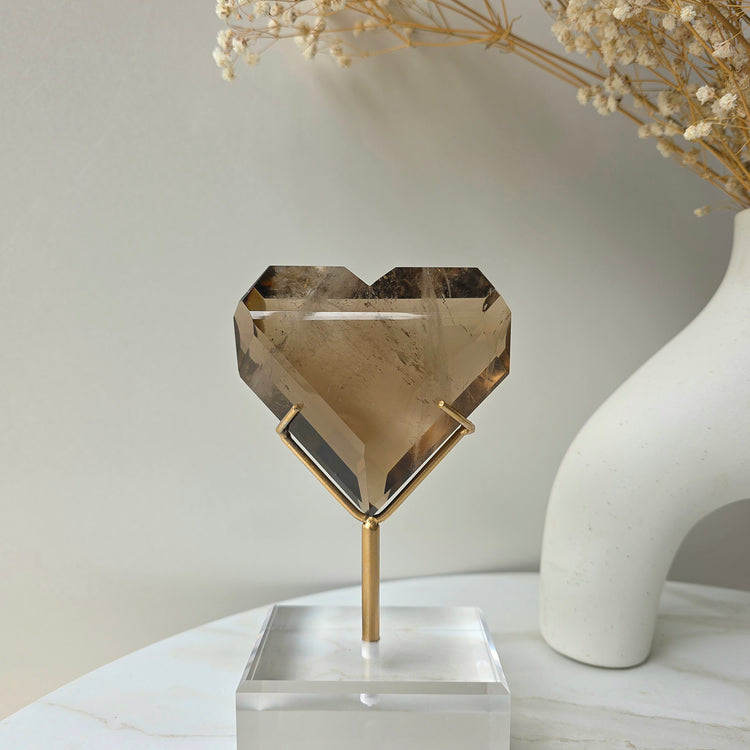 Natural Citrine Crystal Faceted Heart High Quality on Stand Brazil