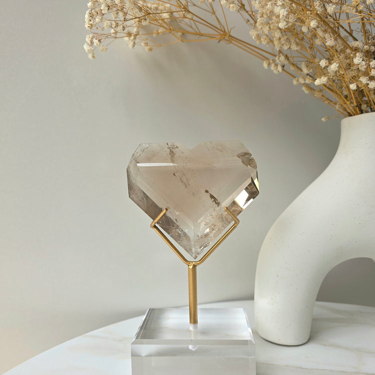 Natural Citrine Crystal Faceted Heart High Quality on Stand Brazil