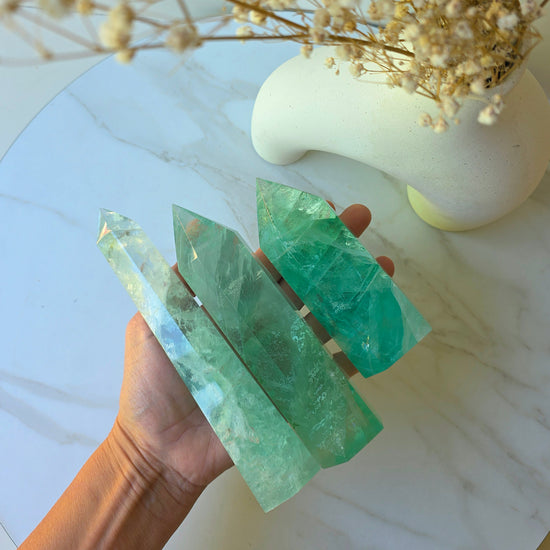 Green Fluorite Crystal Tower Point Obelisk High Quality China - Crystals and Me | Crystal Candles and Ethically Sourced Crystals