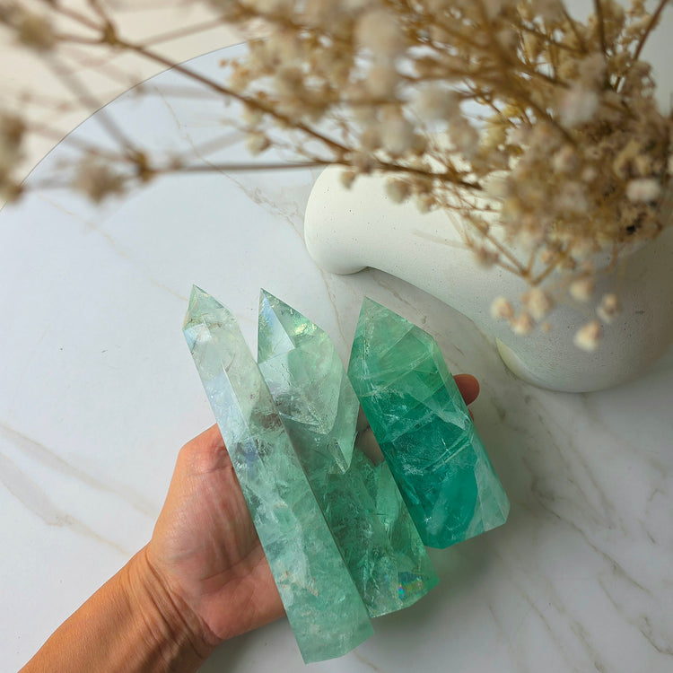 Green Fluorite Crystal Tower Point Obelisk High Quality China