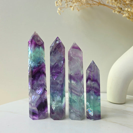 Rainbow Fluorite Crystal Tower Point Obelisk High Quality China