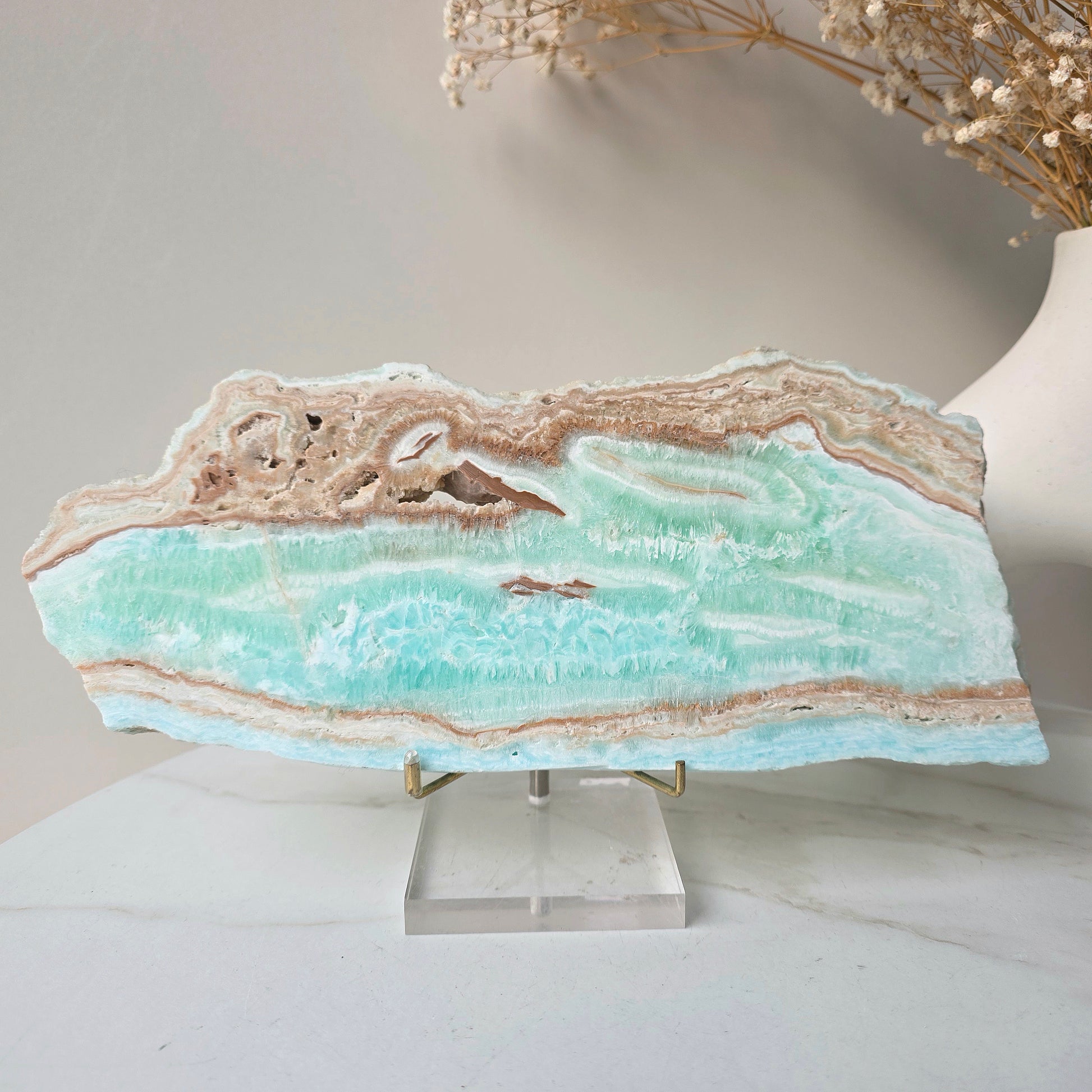 Caribbean Calcite Crystal Slab Slice on Stand High Quality Pakistan - Crystals and Me | Crystal Candles and Ethically Sourced Crystals
