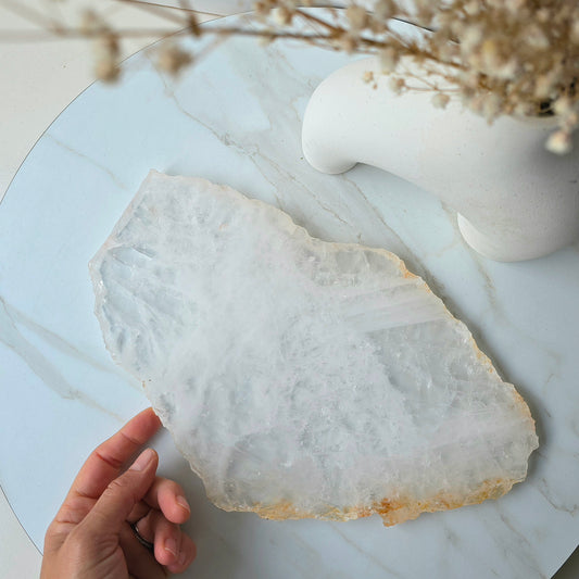Clear Quartz Crystal Slab Slice on Stand
