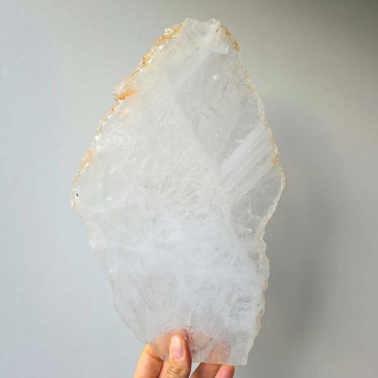 Clear Quartz Crystal Slab Slice on Stand