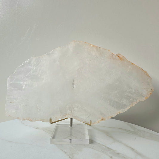 Clear Quartz Crystal Slab Slice on Stand