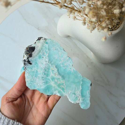 Blue Aragonite Crystal Slab Slice on Stand High Quality Pakistan