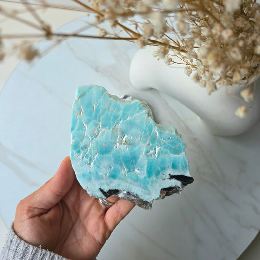 Blue Aragonite Crystal Slab Slice on Stand High Quality Pakistan