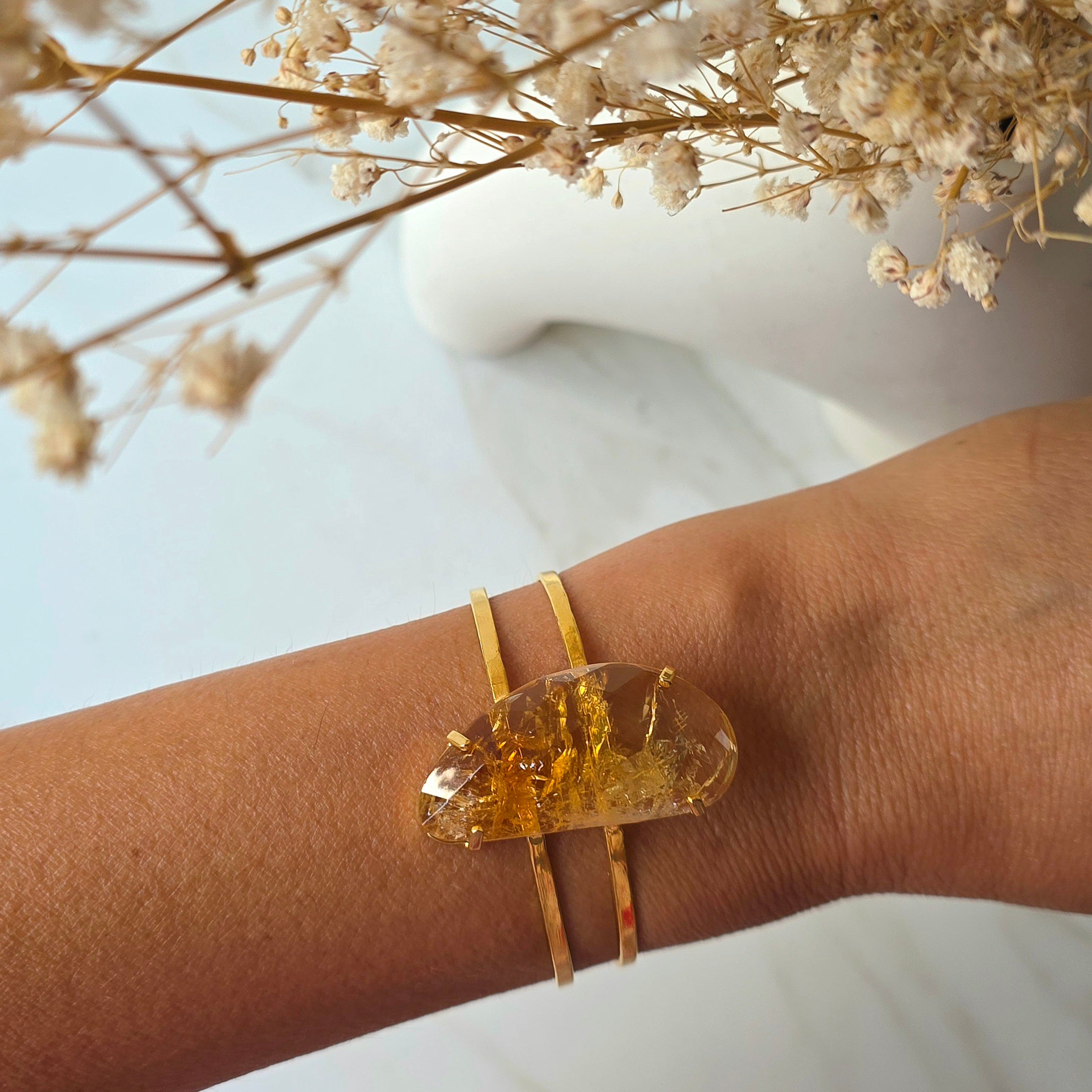 Citrine Crystal Faceted Bracelet Bangle Heat Treated