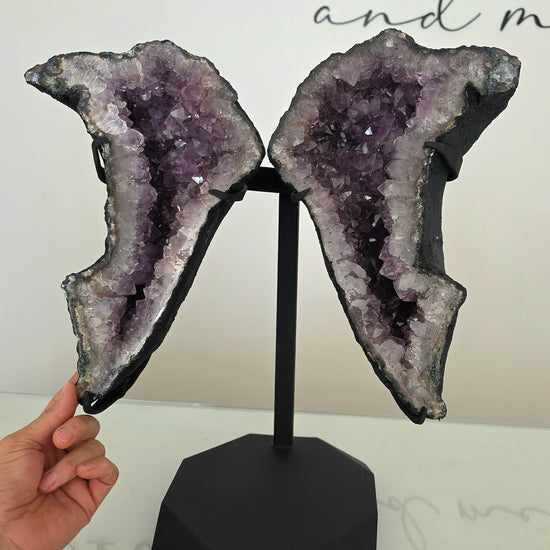 Amethyst Crystal Angel Wings Pair on Stand Brazil - Crystals and Me | Crystal Candles and Ethically Sourced Crystals