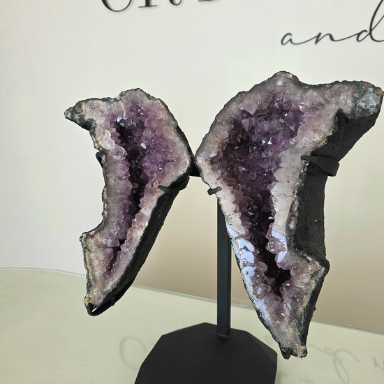 Amethyst Crystal Angel Wings Pair on Stand Brazil - Crystals and Me | Crystal Candles and Ethically Sourced Crystals