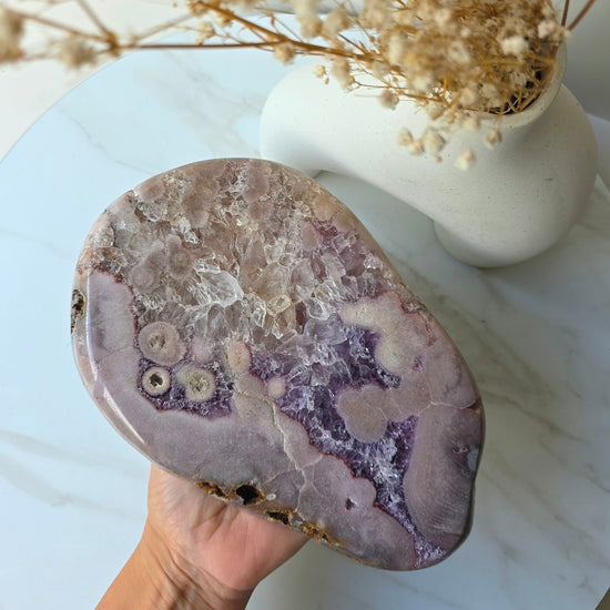 Pink Amethyst Statement Crystal Slab Slice on Stand High Quality Brazil 1 - Crystals and Me | Crystal Candles and Ethically Sourced Crystals
