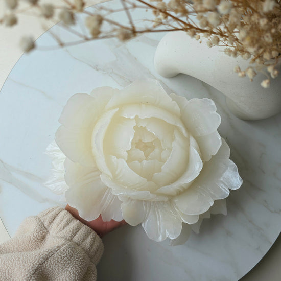 White Onyx Crystal Rose Hand Carved XXL 1 - Crystals and Me | Crystal Candles and Ethically Sourced Crystals