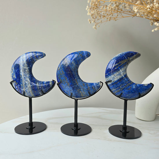 Lapis Lazuli Crystal Moon on Stand High Quality - Crystals and Me | Crystal Candles and Ethically Sourced Crystals