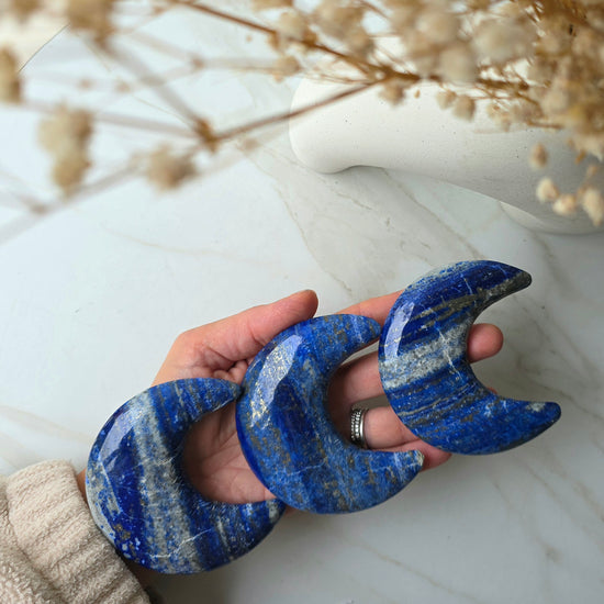 Lapis Lazuli Crystal Moon on Stand High Quality - Crystals and Me | Crystal Candles and Ethically Sourced Crystals