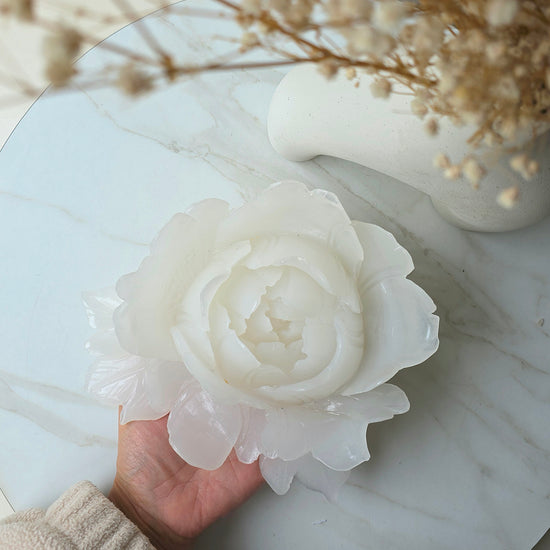 White Onyx Crystal Rose Hand Carved XL 2 - Crystals and Me | Crystal Candles and Ethically Sourced Crystals