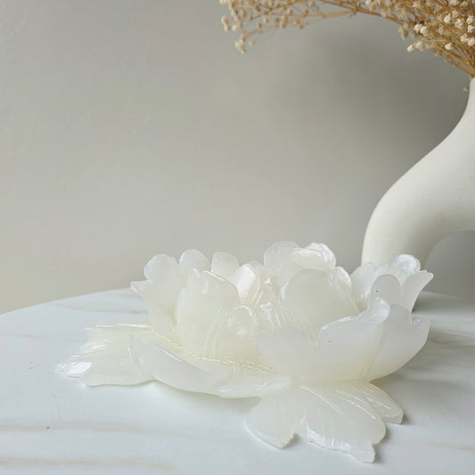 White Onyx Crystal Rose Hand Carved XL 2 - Crystals and Me | Crystal Candles and Ethically Sourced Crystals