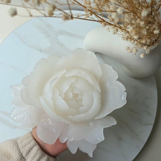 White Onyx Crystal Rose Hand Carved XL 2 - Crystals and Me | Crystal Candles and Ethically Sourced Crystals