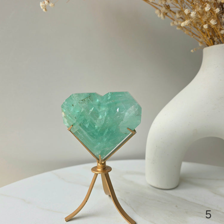 Green Fluorite Crystal Faceted Heart on Stand High Quality  China - Crystals and Me | Crystal Candles and Ethically Sourced Crystals