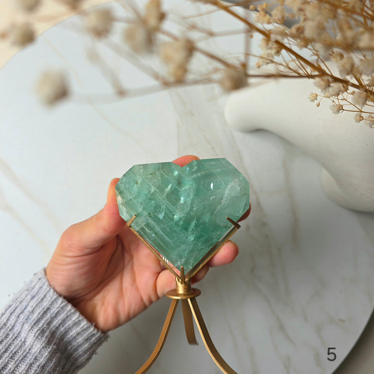 Green Fluorite Crystal Faceted Heart on Stand High Quality  China - Crystals and Me | Crystal Candles and Ethically Sourced Crystals