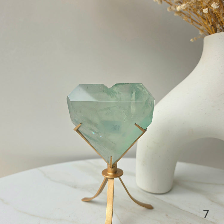 Green Fluorite Crystal Faceted Heart on Stand High Quality  China - Crystals and Me | Crystal Candles and Ethically Sourced Crystals