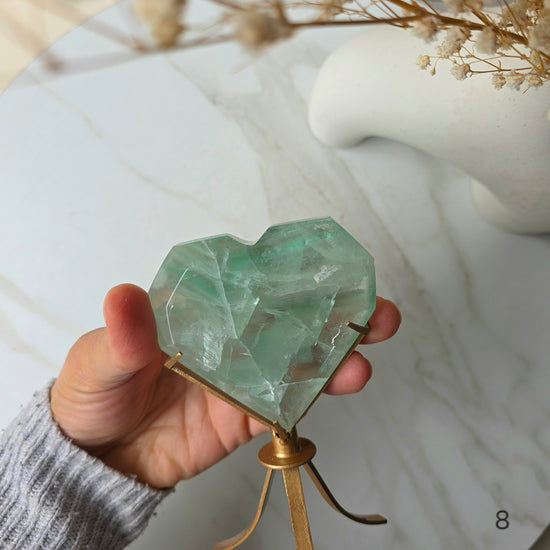 Green Fluorite Crystal Faceted Heart on Stand High Quality  China - Crystals and Me | Crystal Candles and Ethically Sourced Crystals