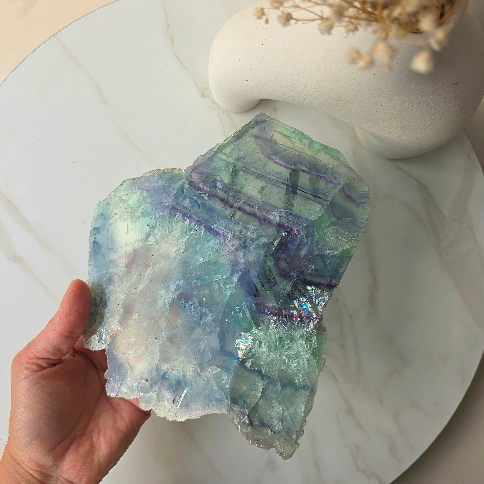 Rainbow Fluorite Crystal Slab Slice on Stand High Quality China - Crystals and Me | Crystal Candles and Ethically Sourced Crystals