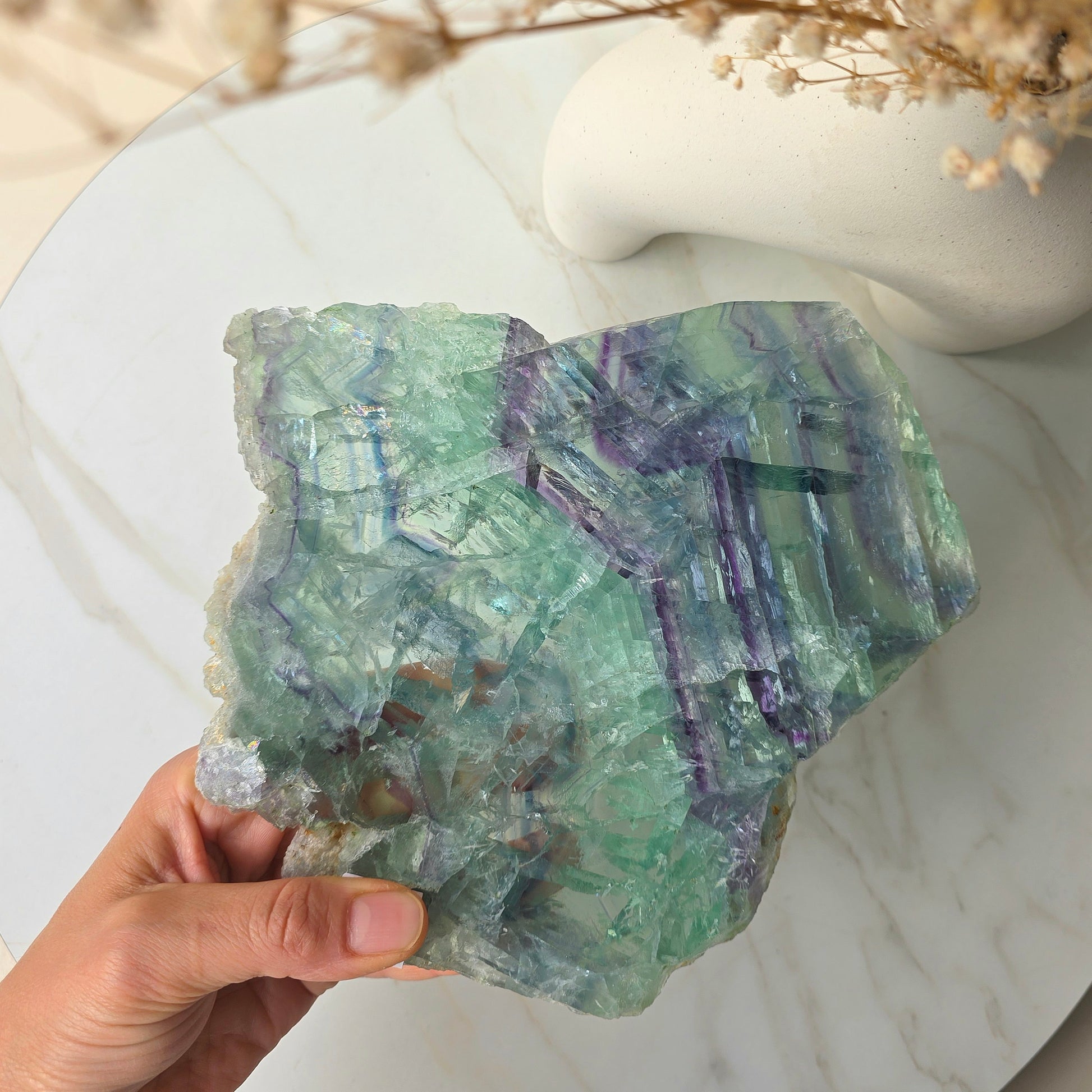 Rainbow Fluorite Crystal Slab Slice on Stand High Quality China - Crystals and Me | Crystal Candles and Ethically Sourced Crystals