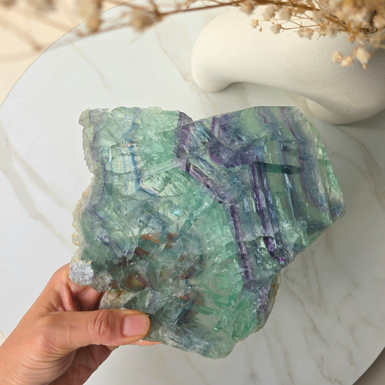 Rainbow Fluorite Crystal Slab Slice on Stand High Quality China - Crystals and Me | Crystal Candles and Ethically Sourced Crystals