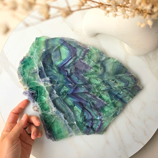 Rainbow Fluorite Crystal Slab Slice on Stand High Quality China - Crystals and Me | Crystal Candles and Ethically Sourced Crystals