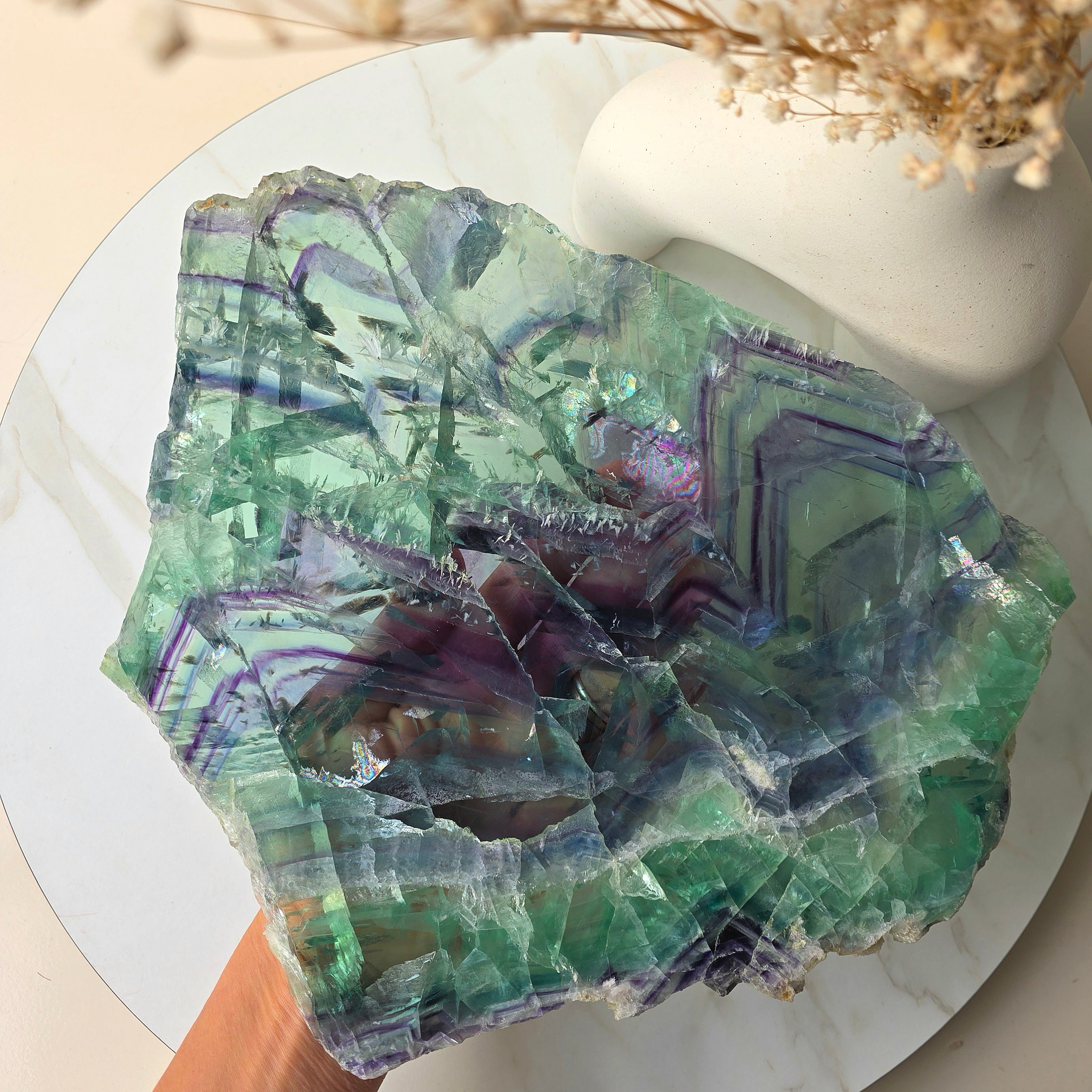 Rainbow Fluorite Crystal Slab Slice on Stand High Quality China - Crystals and Me | Crystal Candles and Ethically Sourced Crystals