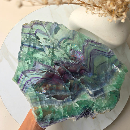Rainbow Fluorite Crystal Slab Slice on Stand High Quality China - Crystals and Me | Crystal Candles and Ethically Sourced Crystals