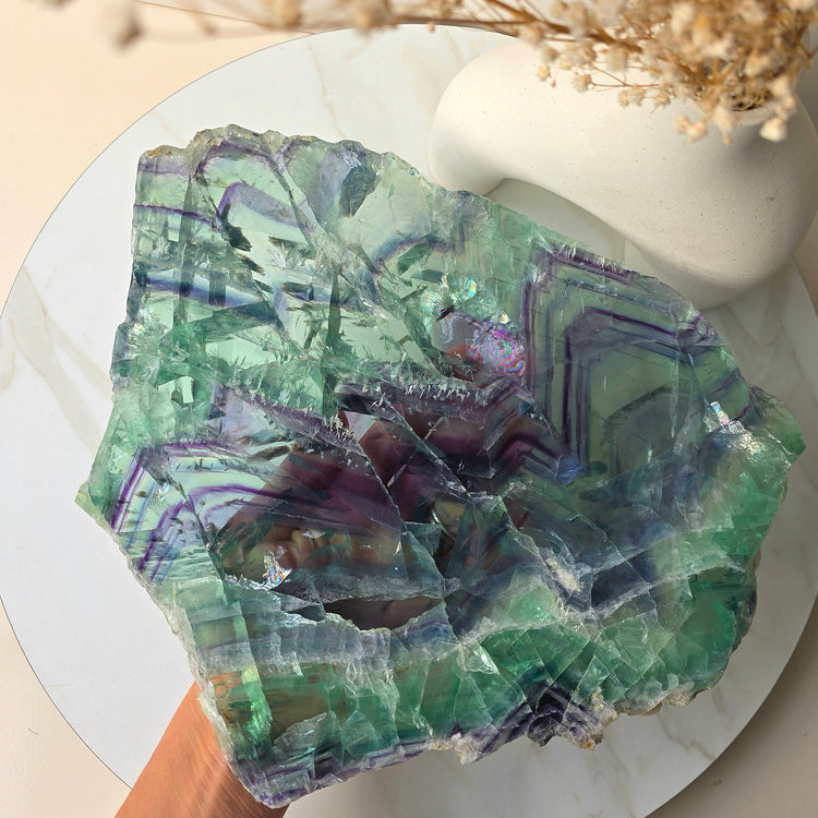 Rainbow Fluorite Crystal Slab Slice on Stand High Quality China - Crystals and Me | Crystal Candles and Ethically Sourced Crystals