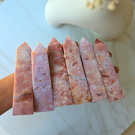 Pink Carnelian Rare Crystal Tower Point Obelisk High Quality Indonesia - Crystals and Me | Crystal Candles and Ethically Sourced Crystals