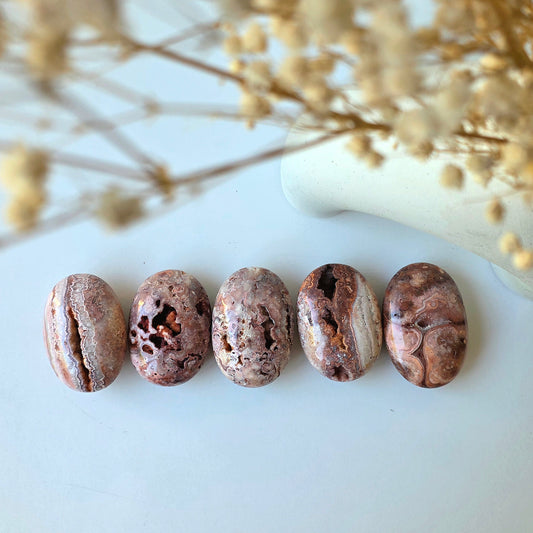 Pink Lace Agate Crystal Palmstone Indonesia - Crystals and Me | Crystal Candles and Ethically Sourced Crystals