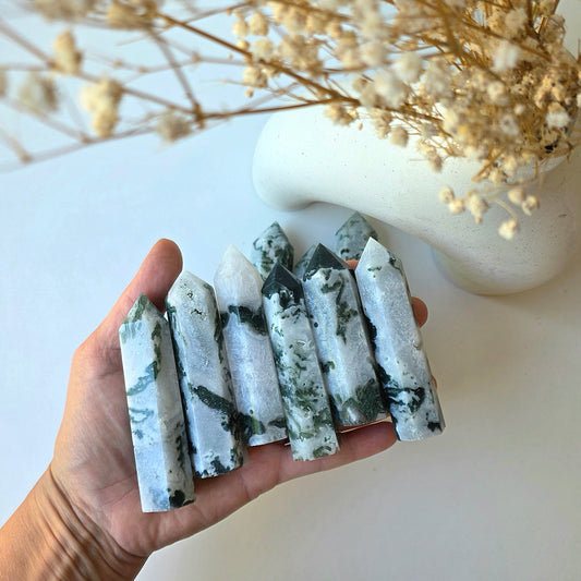 Moss Agate Crystal Tower Point - Crystals and Me | Crystal Candles and Ethically Sourced Crystals