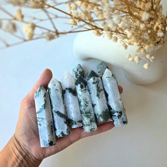 Moss Agate Crystal Tower Point - Crystals and Me | Crystal Candles and Ethically Sourced Crystals