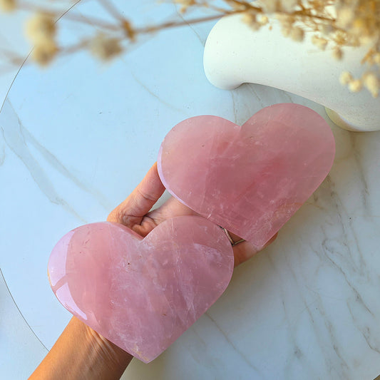 Rose Quartz Crystal Heart High Quality Large with Stand Brazil - Crystals and Me | Crystal Candles and Ethically Sourced Crystals