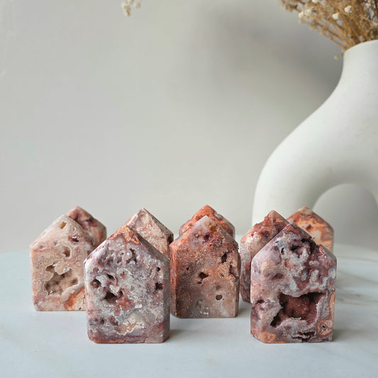 Pink Lace Agate Crystal Point Tower with Druze Small High Quality Indonesia