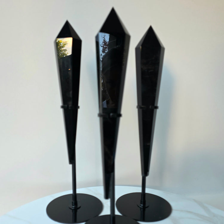 Black Obsidian Crystal Wand On Black Stand