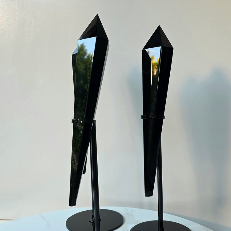 Black Obsidian Crystal Wand On Black Stand