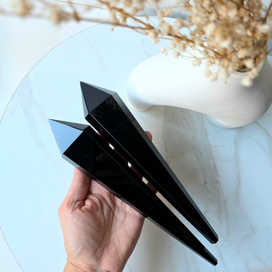 Black Obsidian Crystal Wand On Black Stand