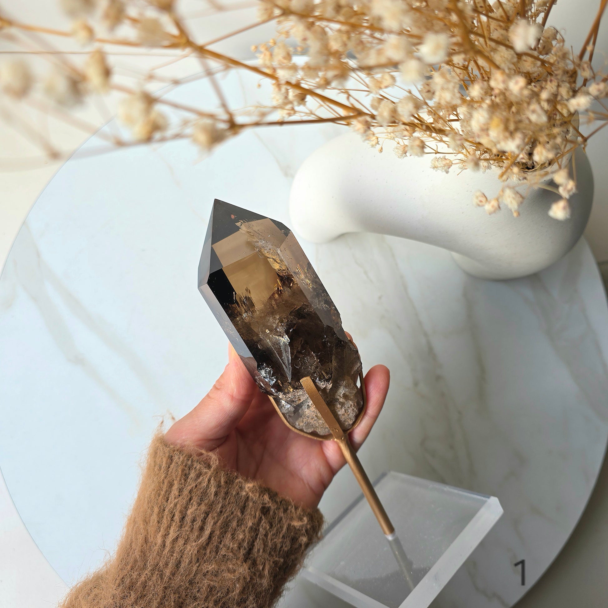 Smokey Quartz Crystal Natural Polished Point on Stand High Quality Brazil - Crystals and Me | Crystal Candles and Ethically Sourced Crystals