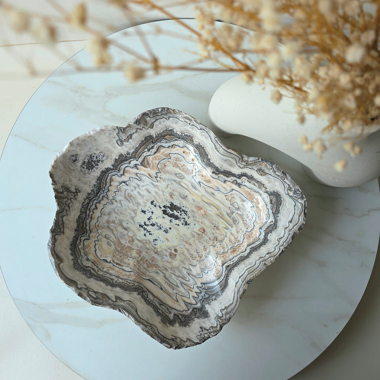Polished Calcite Crystal Bowl High Quality Patterned Mexico