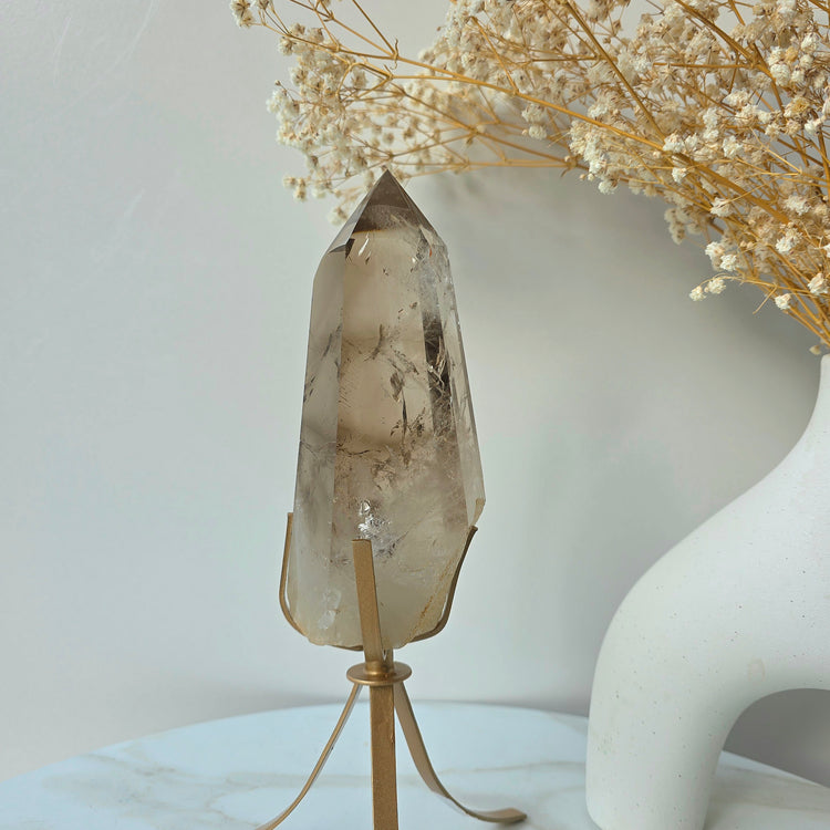 Smokey Quartz Crystal Point High Quality Brazil on Stand - Crystals and Me | Crystal Candles and Ethically Sourced Crystals